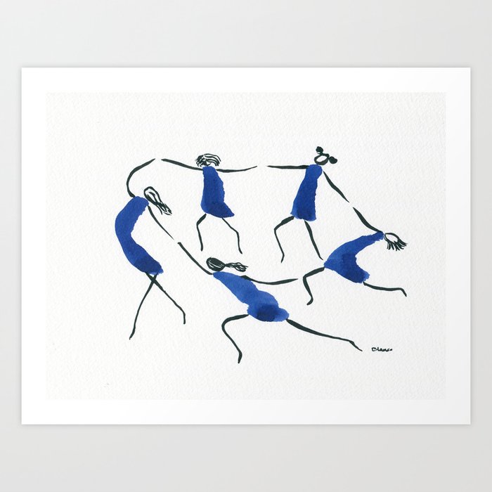 Matisse dancers inspired minimalist blue girls Art Print