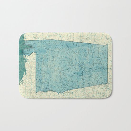 Alabama State Map Blue Vintage Bath Mat