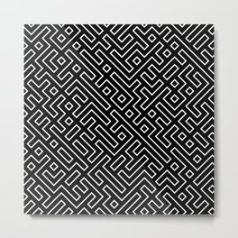 straight labyrinth Metal Print | Complex, Entanglement, Abstract, Labyrinth, Digital, Geometrical, Minimal, Monochrome, Black and White, Maze 