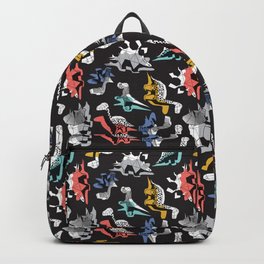 Geometric Dinos // non directional design black background multicoloured dinosaurs shadows Backpack