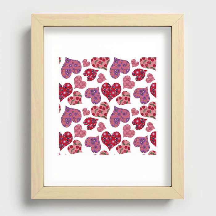 Seamless pattern with hearts with floral ornament Recessed Framed Print