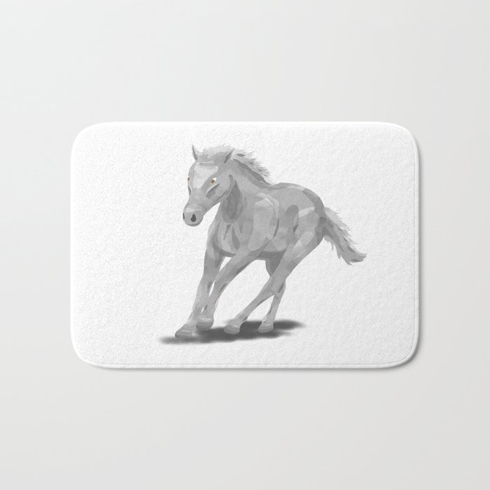 light gray horse running, digital painting Bath Mat