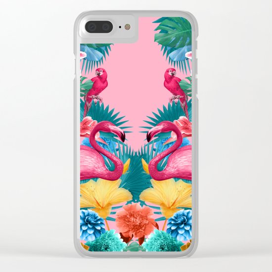 Flamingo and Tropical garden Clear iPhone Case