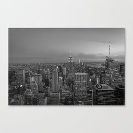 Manhattan sunset. Black and white photo Canvas Print