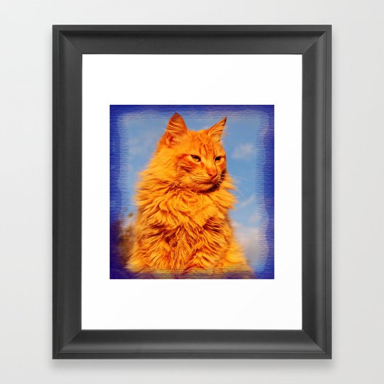 Red cat in the blue Framed Art Print