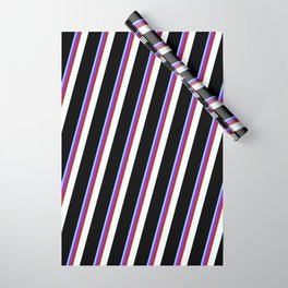 [ Thumbnail: Light Sky Blue, Purple, Red, Mint Cream, and Black Colored Lined/Striped Pattern Wrapping Paper ]