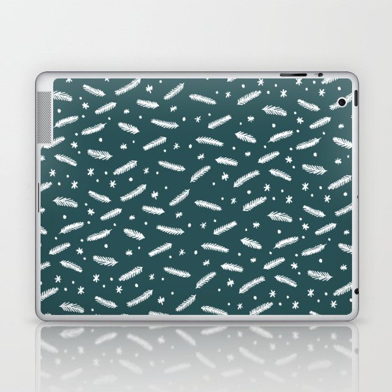 Christmas branches and stars - teal Laptop & iPad Skin