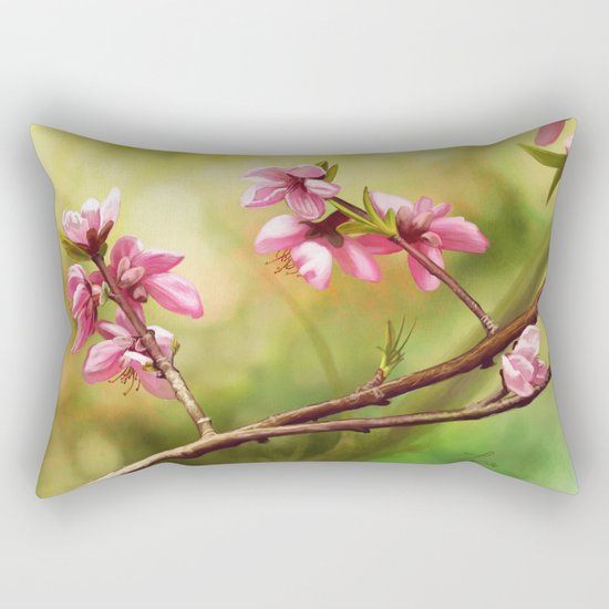 Spring and pink flowers on a branch Rectangular Pillow