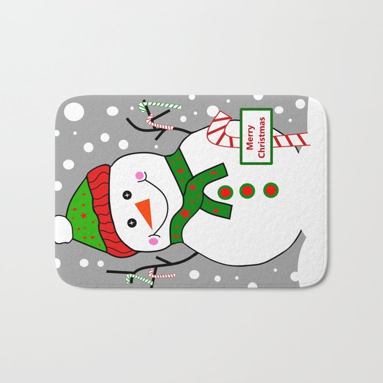 Merry Christmas Snowman Bath Mat