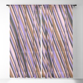 [ Thumbnail: Pink, Brown, Purple & Black Colored Lined Pattern Sheer Curtain ]