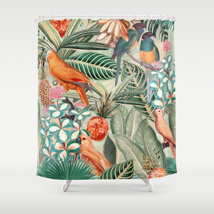 Vintage & Shabby Chic - Sepia Tropical Bird Garden Shower Curtain