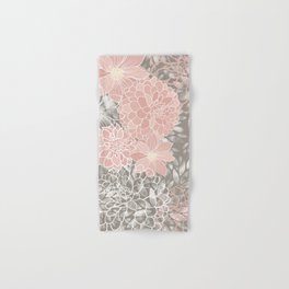 Floral Dahlias, Blush Pink, Gray, White Hand & Bath Towel