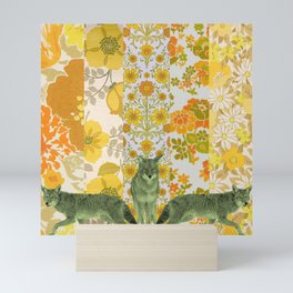 Coyotes in the Wallpaper (Green and Gold) Mini Art Print