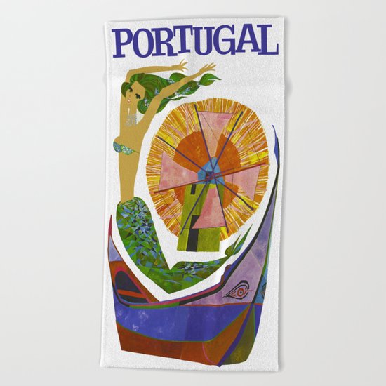 Vintage Portugal Mermaid Travel Beach Towel