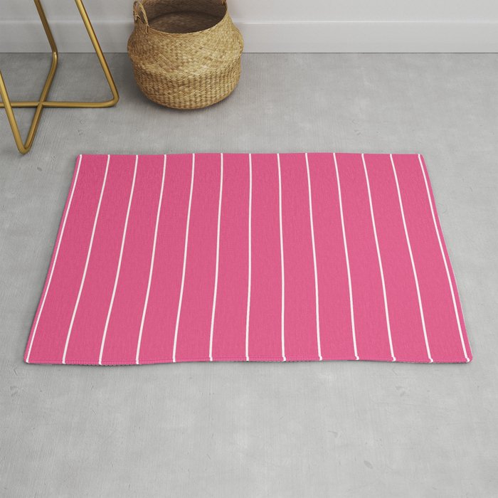 Simple White Stripes on Intense Pink Background Rug