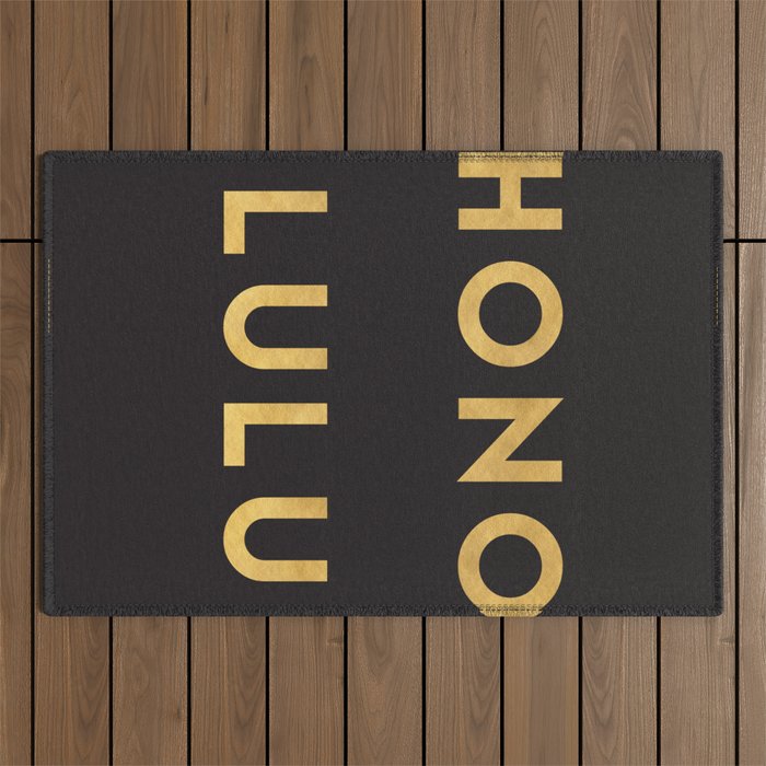 HONOLULU HAWAII GOLD CITY TYPOGRAPHY Outdoor Rug by deificus Art Society6