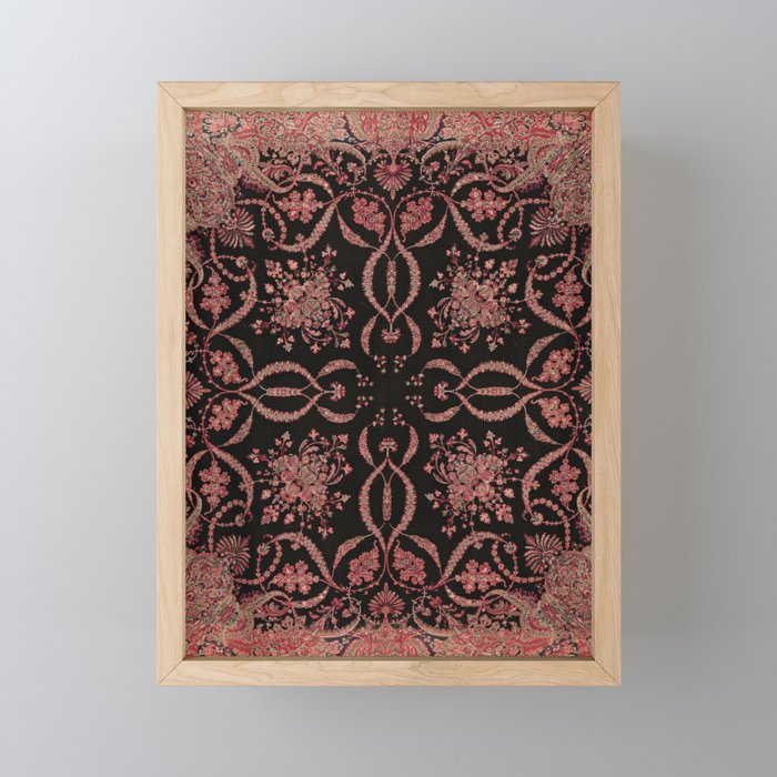 Vintage Distressed Boho Red and Black Paisley Framed Mini Art Print