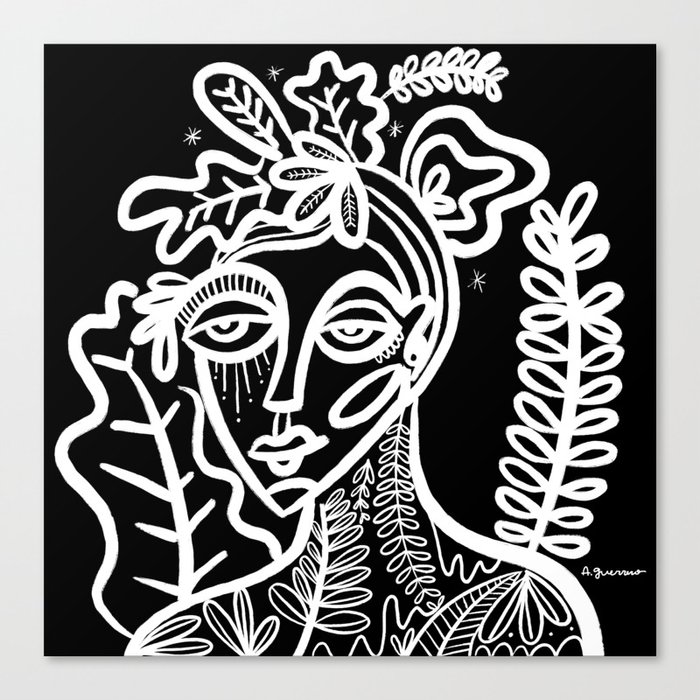 Black and white floral girl Canvas Print