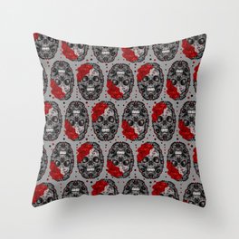 Sugar Skull Black Lace and Rose Pattern #1 Throw Pillow