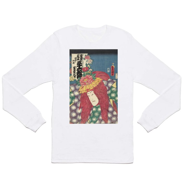 Peonies of Shakkyo Woodblock Print Long Sleeve T Shirt