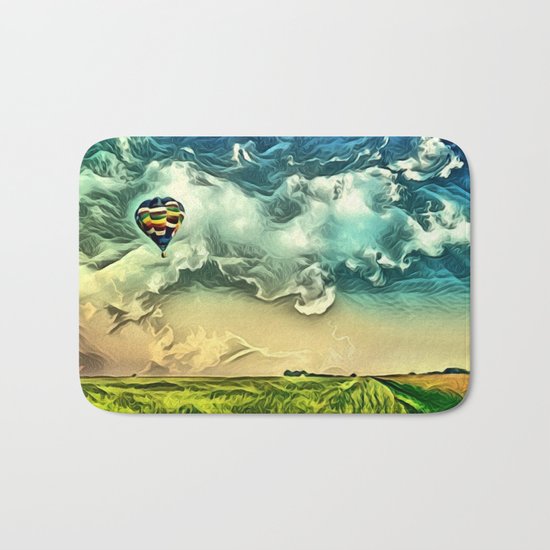 Air Balloon in the Sky with Clouds over the Landscape Bath Mat