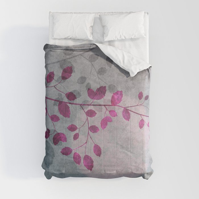 Pink Moon and leaf illustration Comforter