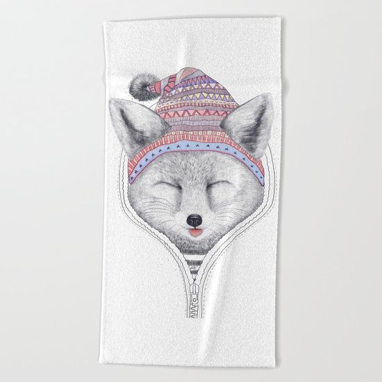The Fox in a hood Beach Towel