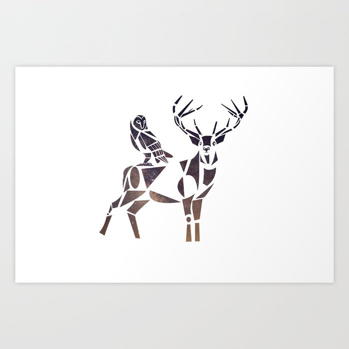 deer & owl Art Print