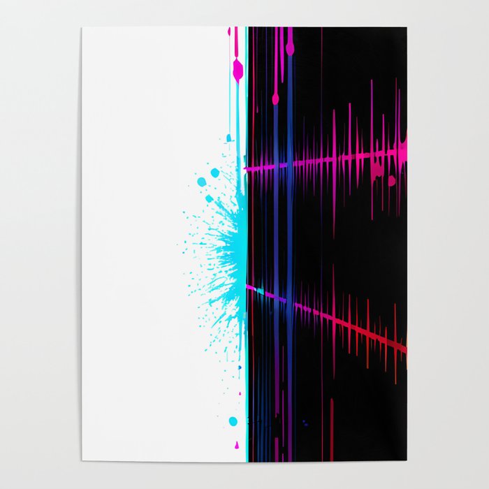 Music splash, palette divided into black and white, blue, pink and purple Poster