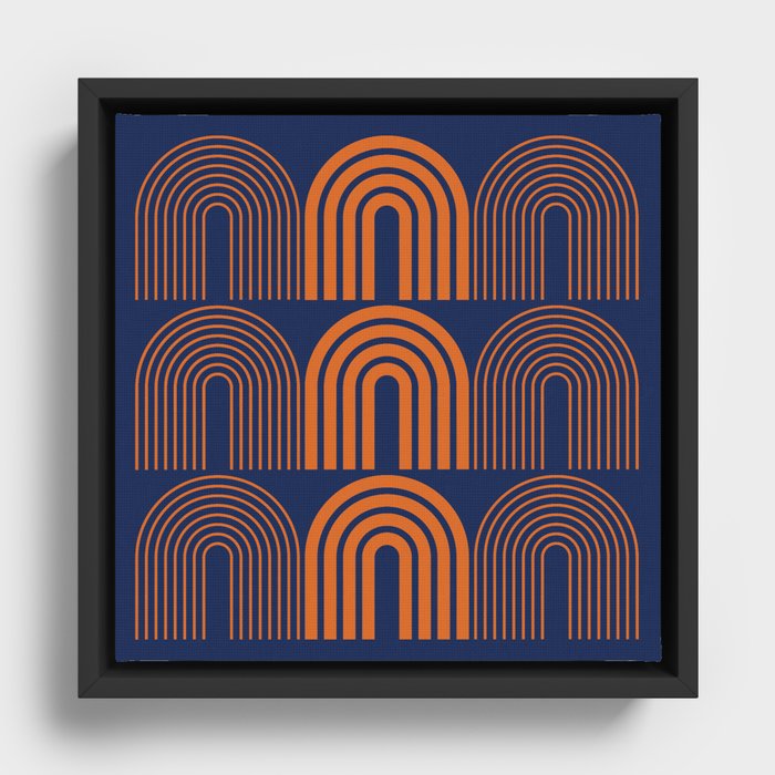 Geometric Shape Patterns 11 in Navy Blue Orange (Rainbow) Framed Canvas