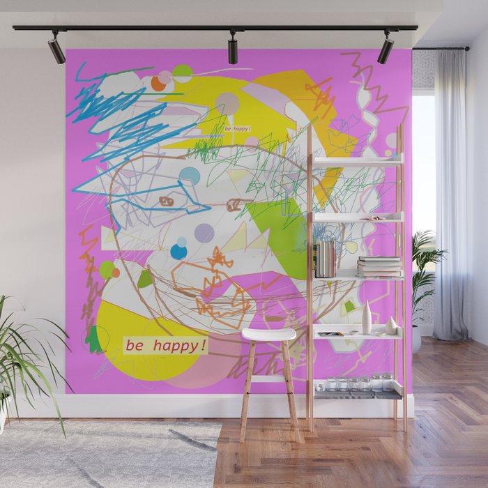 be happy colorful doodle abstraction modern graphic design pink