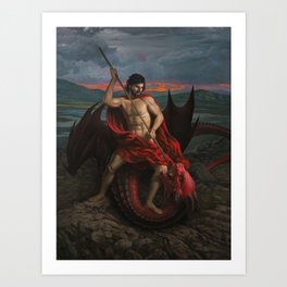 But for us fights the Valiant One Art Print | Oil, Figurative, Christ, Christian, Painting, Satan, Classical, Reformation, Cranach, Jesus 