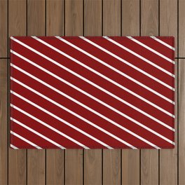 [ Thumbnail: Maroon & White Colored Lines/Stripes Pattern Outdoor Rug ]