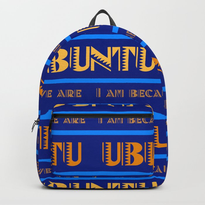 Ubuntu Unity In Swahili Blue Background And Yellow Text Backpack