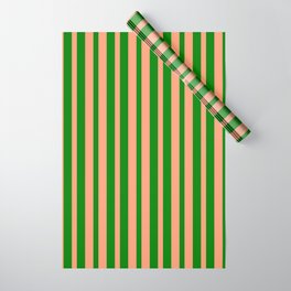 [ Thumbnail: Light Salmon and Green Colored Lined Pattern Wrapping Paper ]