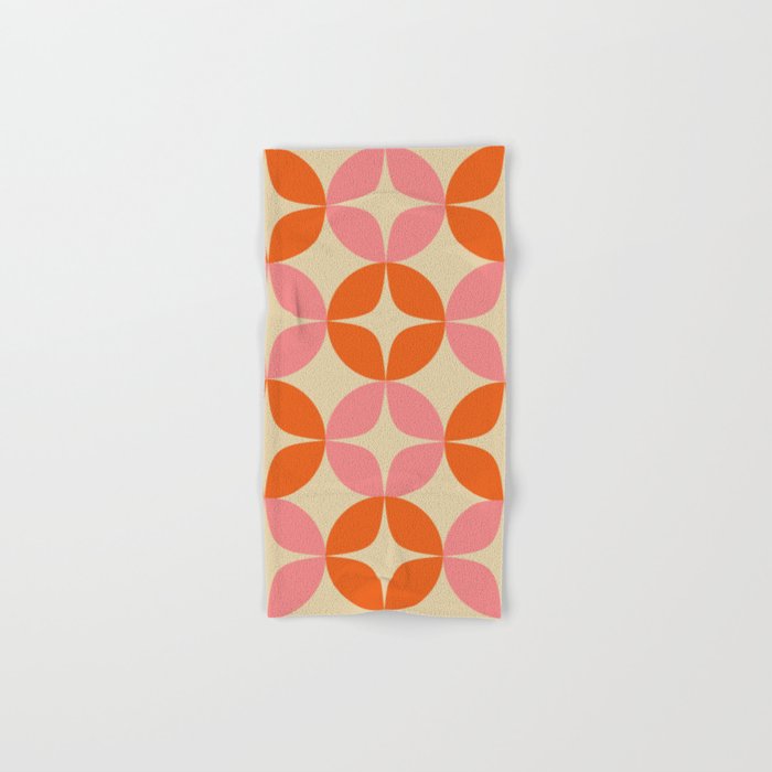 Mid Century Modern Pattern in Pink and Orange Hand & Bath Towel