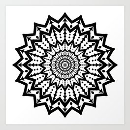 ZigZag Star Mandala - Black & White Art Print