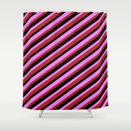 [ Thumbnail: Violet, Red & Black Colored Lines/Stripes Pattern Shower Curtain ]