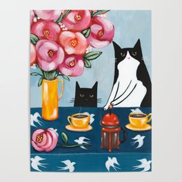 Cats and French Press Coffee Poster