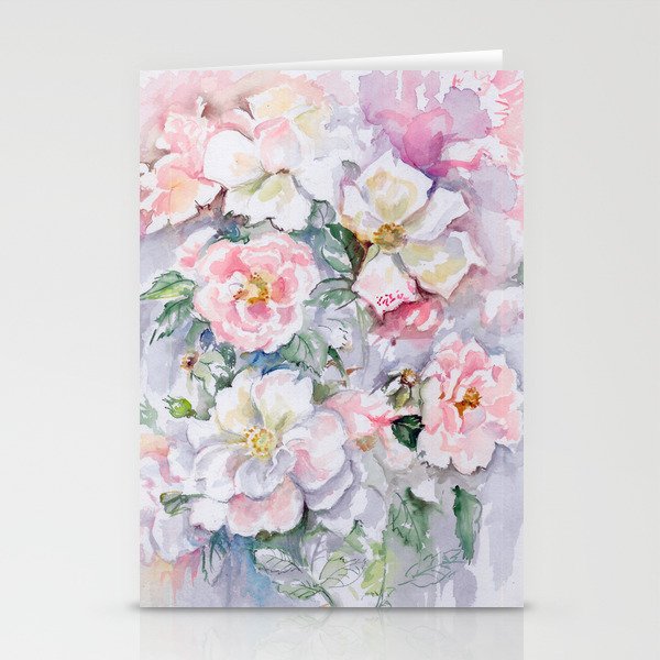 White Wild Roses Watercolor Painting White Pink Rose Flower