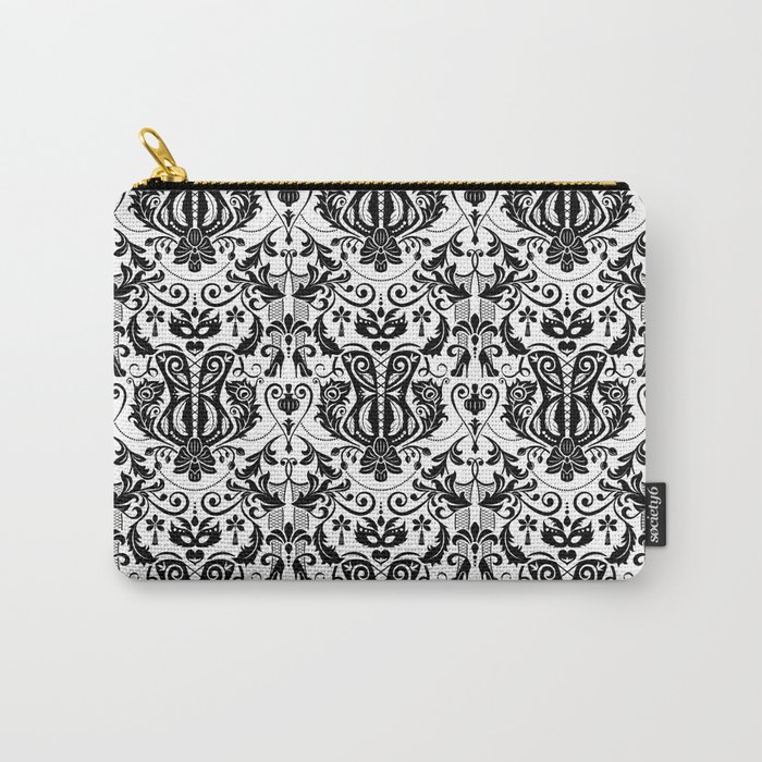 Burlesque Damask Black and White Carry-All Pouch