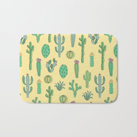 Cactus Pattern Yellow Bath Mat