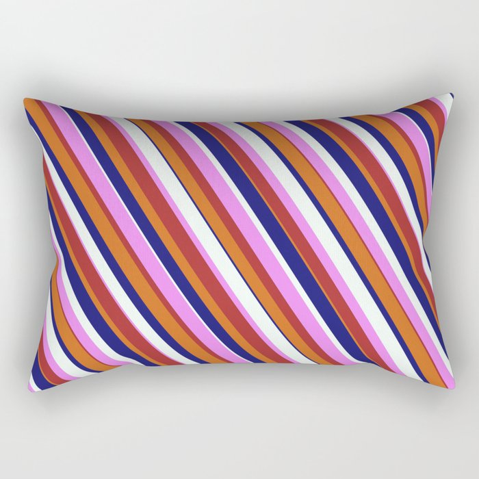 Eyecatching Chocolate, Midnight Blue, Mint Cream, Violet & Brown Colored Lines Pattern Rectangular Pillow