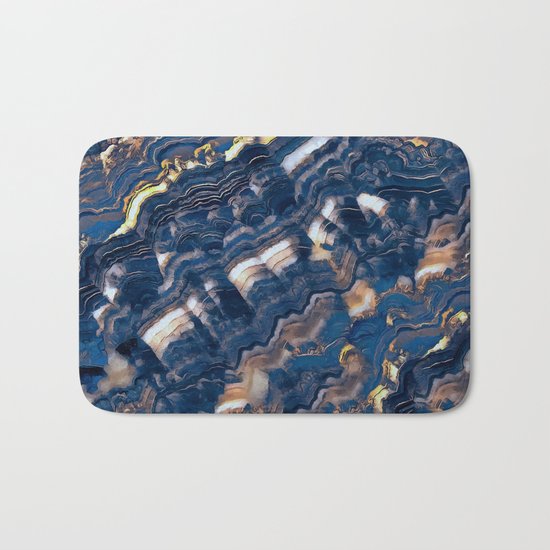 Blue marble with Golden streaks Bath Mat
