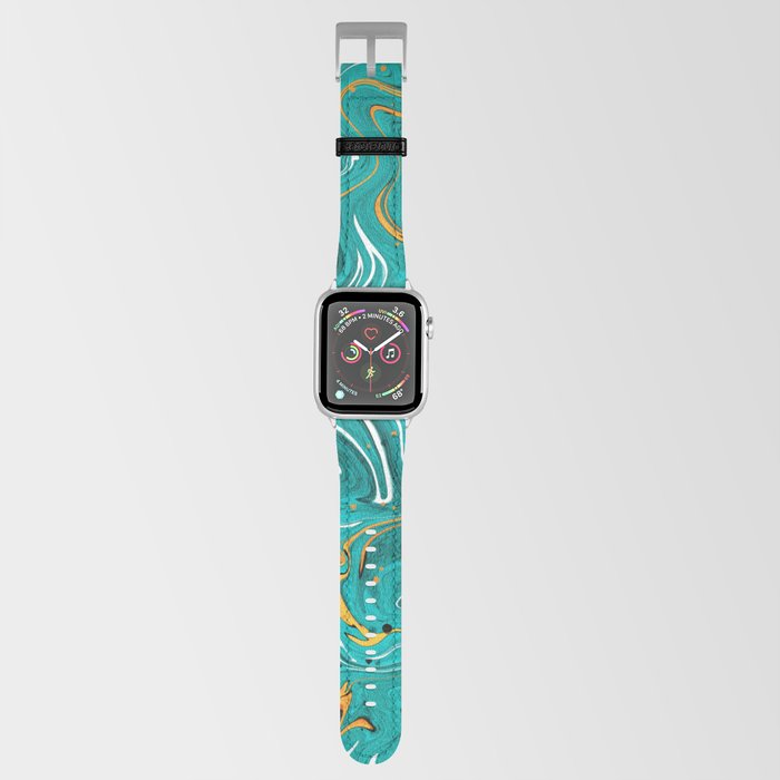 Teal and orange marble texture, turquoise abstract fluid art Apple Watch Band