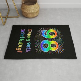[ Thumbnail: 98th Birthday - Fun Rainbow Spectrum Gradient Pattern Text, Bursting Fireworks Inspired Background Rug ]