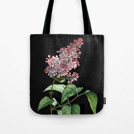 Vintage Common Pink Lilac Plant Botanical Illustration on Black (Portrait) Tote Bag