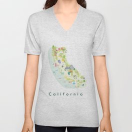 Illustrated Map of California V Neck T Shirt