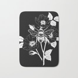 Save the bees black Bath Mat | Black and White, Flowers, Illustration, Bees, Curated, Drawing, Blackandwhite, Art, Vintage, Bee 