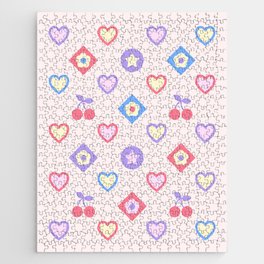 Cute Fun 2000s Style Pattern in Pastel Colors, Y2K Print  Jigsaw Puzzle